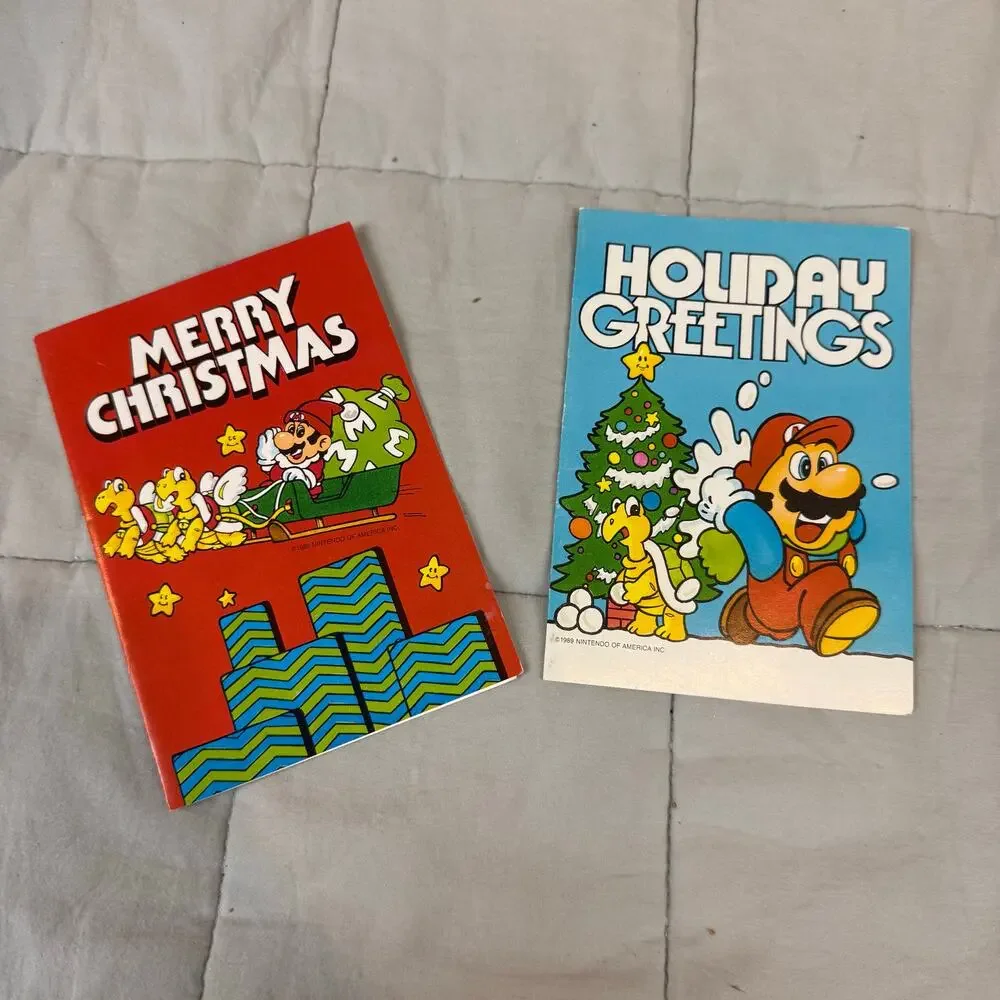 2 Vintage Super Mario Holiday Christmas Cards Grand Award Paper Magic Group
